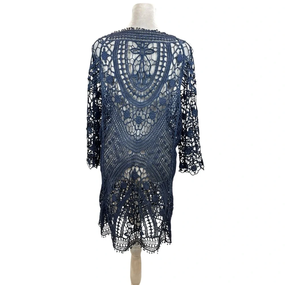 Ladies Purple Crochet Long Sleeve Swim‎ Cover Up Size Medium